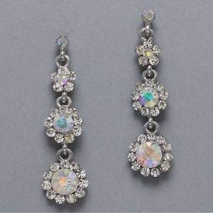 Silver Iridescent Flower Chandelier Dangle Earrings Austrailian Crystal Jewelry